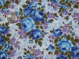 Vintage Cotton Feedsack Fabric Floral Blue Cabbage Roses Violet Purple 37 X 47