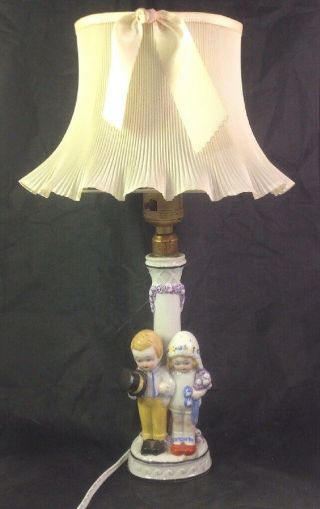 Vintage German Porcelain Lamp Wedding Couple With Shade