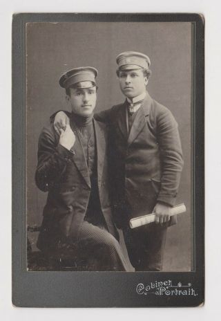 Awesome Guys Two Men Real Affectionate Portrait Gay Int.  1910s Cab.  Photo 55986