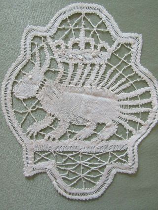 Estate Antique 18th C Handmade Needle Lace Figural Rabbit Doily Natural Linen
