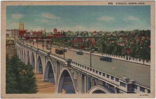 1953 North Hill Viaduct,  Akron,  Ohio Vintage Postcard | Curteich | Linen |