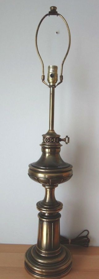 Vintage Mid Century Classic Stiffel Brass Table Lamp W Faux Key,  Patina