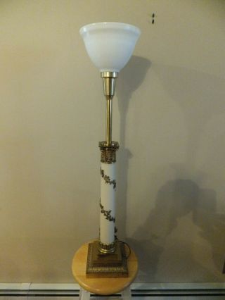 38” Tall Stiffel Mid Century Modern Neoclassical Torchiere Brass Table Lamp