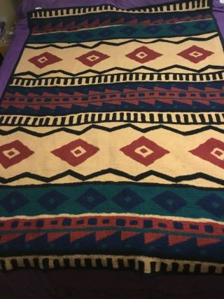 Vtg Biederlack Blanket Aztec Tribal Southwest Native American Print 50”x72”