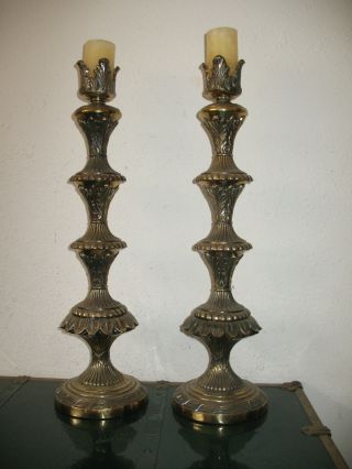 Tall Brass Candle Holder Pair Candlestick 21 " Floor Church Temple Large