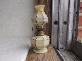 Antique Miniature Milkglass 8 Sided Oil Lamp W/original Matching Chimney 1910