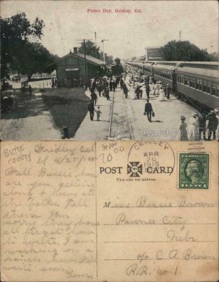 1915 Gridley,  Ca Picnic Day Butte County California Railroad Depot Postcard