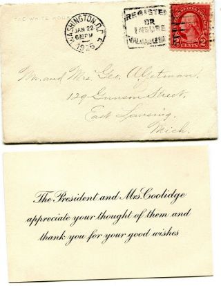1926 Thank You Card And Envelop President & Mrs Coolidge White House Washington