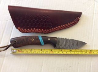 Custom Damascus Knife By R.  A.  Matt W/ Leather Sheath