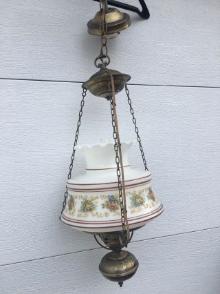 Vintage Hanging Large Milk Glass Floral Design Swag Hanging Lamp Hurricane Lamp 2