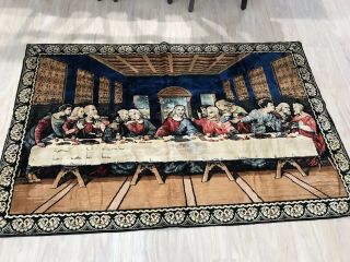 Vintage Tapestry “the Last Supper” Wall Hanging Rug 50x80 Inches Huge (9)
