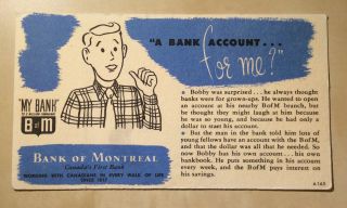 Bank Of Montreal Advertisement " A Bank Account For Me? " My Bank (ca.  1950s - 60s)