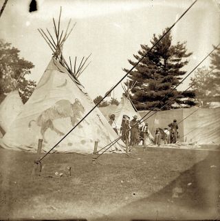 1890s Photo Glass Negative American Indian Chief Buffalo Bill Wild West Circus