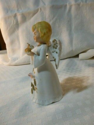 Vintage Bisque Ceramic Angel Figurine Bell holding a bunny.  Enesco Mexico 5