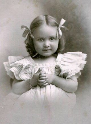 Antique Cabinet Photo Darling Little Girl W Clasped Hands & Hair Bows - Canada