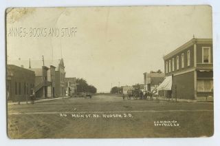 Rppc 1915 Hudson S.  D.  South Dakota Main St.  North - Stores Carriages People