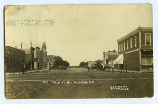 RPPC 1915 HUDSON S.  D.  South Dakota Main St.  North - stores carriages people 2