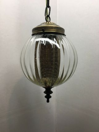 Vintage Mcm Ribbed Optic Glass Hanging Swag Lamp Light & Diffuser Retro