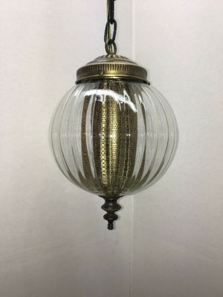 Vintage MCM Ribbed Optic Glass Hanging Swag Lamp Light & DIFFUSER Retro 2