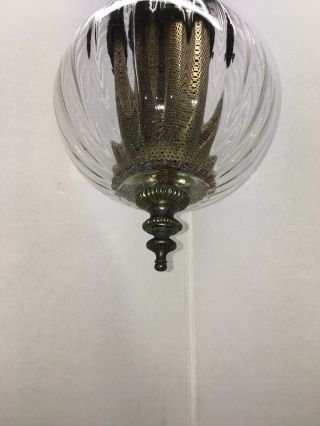Vintage MCM Ribbed Optic Glass Hanging Swag Lamp Light & DIFFUSER Retro 3