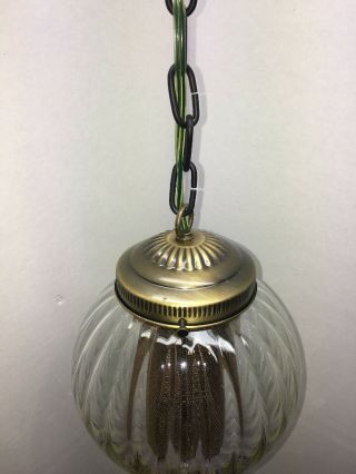 Vintage MCM Ribbed Optic Glass Hanging Swag Lamp Light & DIFFUSER Retro 4