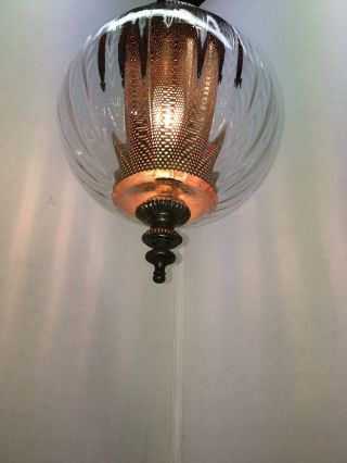 Vintage MCM Ribbed Optic Glass Hanging Swag Lamp Light & DIFFUSER Retro 6