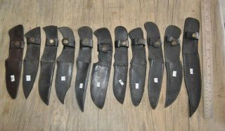 Vintage Leather Hunting Fishing Bowie Knife Black Sheath Old Stock 11pcs