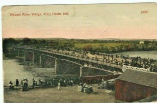 Vintage 1917 Wabash River Bridge Terre Haute Indiana Postcard In
