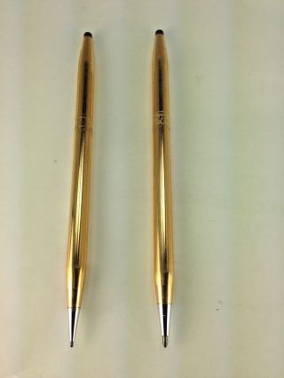 Elegant 14k Golf Filled Cross Ornate Design Pen And Pencil Set