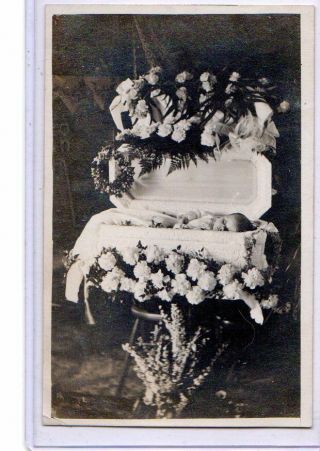 Real Photo Postcard Rppc - Post Mortem Death - Deceased Baby In Coffin