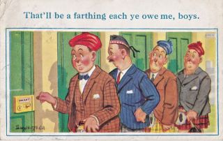 Risque Comic Donald Mcgill Postcard No 159 " Farthing Each Ye Owe " Theme
