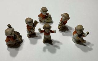 Small Mini Old Vtg Set Made In Japan Porcelain Figures Monkeys Orchestra Band
