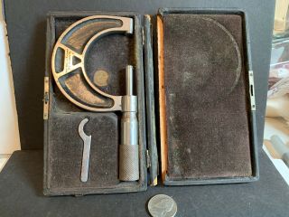 Vintage Almond Mfg.  Co.  Micrometer,  Ashburnham,  Ma In Case With Wrench