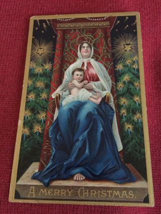 Vintage Christmas Postcard Virgin Mary Baby Jesus High Gloss Germany Embossed