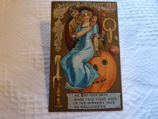 Vintage Halloween Postcard - Hard - To - Find - Love In A Mirror - I S L Com.  Publisher