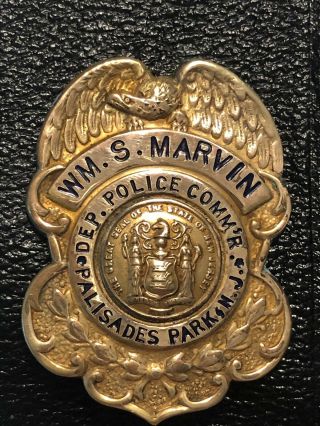 Obsolete Deputy Police Commissioner Badge - Palisades Park,  Nj - S.  M.  Reese - 10k Gf