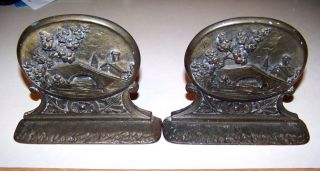 Vintage Bookends Book Ends Oval Bridge House Church Brass Cottage Shabby Chic