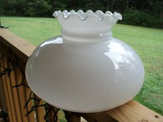 Antique Milk Glass Lamp Globe Ruffled Hurricane 9 3/4 " Fitter