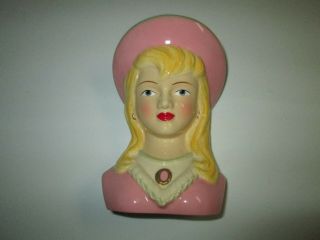 Vintage Blonde Hair Lady Head Vase Wall Pocket Red Lipstick
