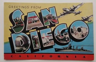 Vintage Linen Postcard Greetings From San Diego Calif.  Ca