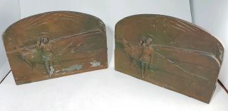 Rare Antique Orig 1927 Charles Lindbergh Bookends - Early Aviation