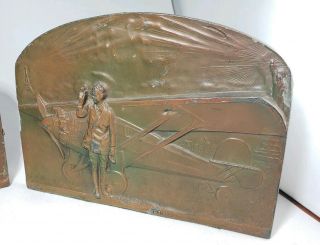 Rare Antique Orig 1927 Charles Lindbergh Bookends - Early Aviation 2