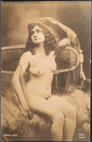 Real Photo Rppc Nude Woman Draped In Chiffon Sits On Fur Rug Vc Paris