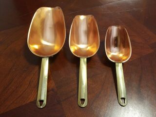 Vintage Copper Measuring Cup Scoops (2,  3,  & 7 Oz) Brass Handles