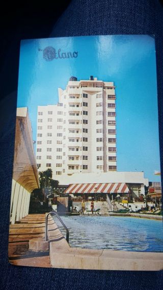Vintage Florida Chrome Postcard Miami Beach Delano Hotel Pool Area Rare View