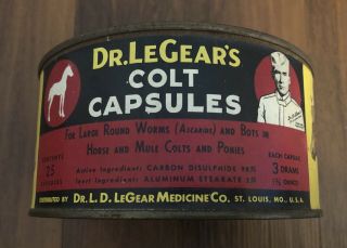 Antique Dr.  Legear’s Colt Capsules Metal Tin And Capsules