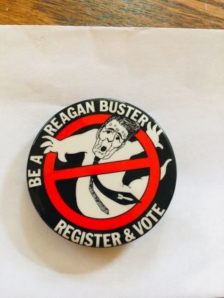 1984 Anti Ronald Reagan Preside Campaign Pin Button Political Republican Rare 