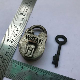 Old Antique Solid Brass And Copper Padlock Lock With Key Miniature " Watan "