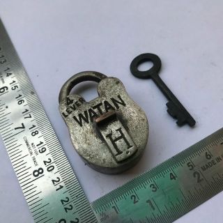 Old antique solid brass and copper padlock lock with key miniature 