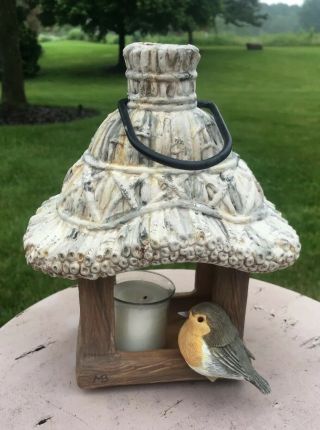 Marjolein Bastin Bird House Candle Holder Resin Figure Metal Ring For Hanging